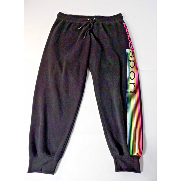 Bebe Sports Jogger Sweatpants Womens 2X Black Graphic Spellout Logo Lounge - Picture 1 of 14